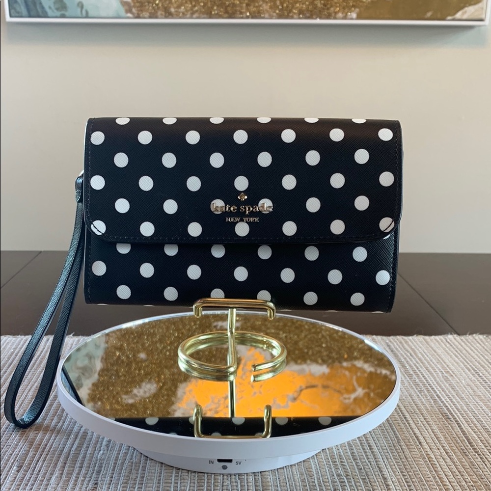 Kate Spade Cheers polka dot phone wristlet EUC
